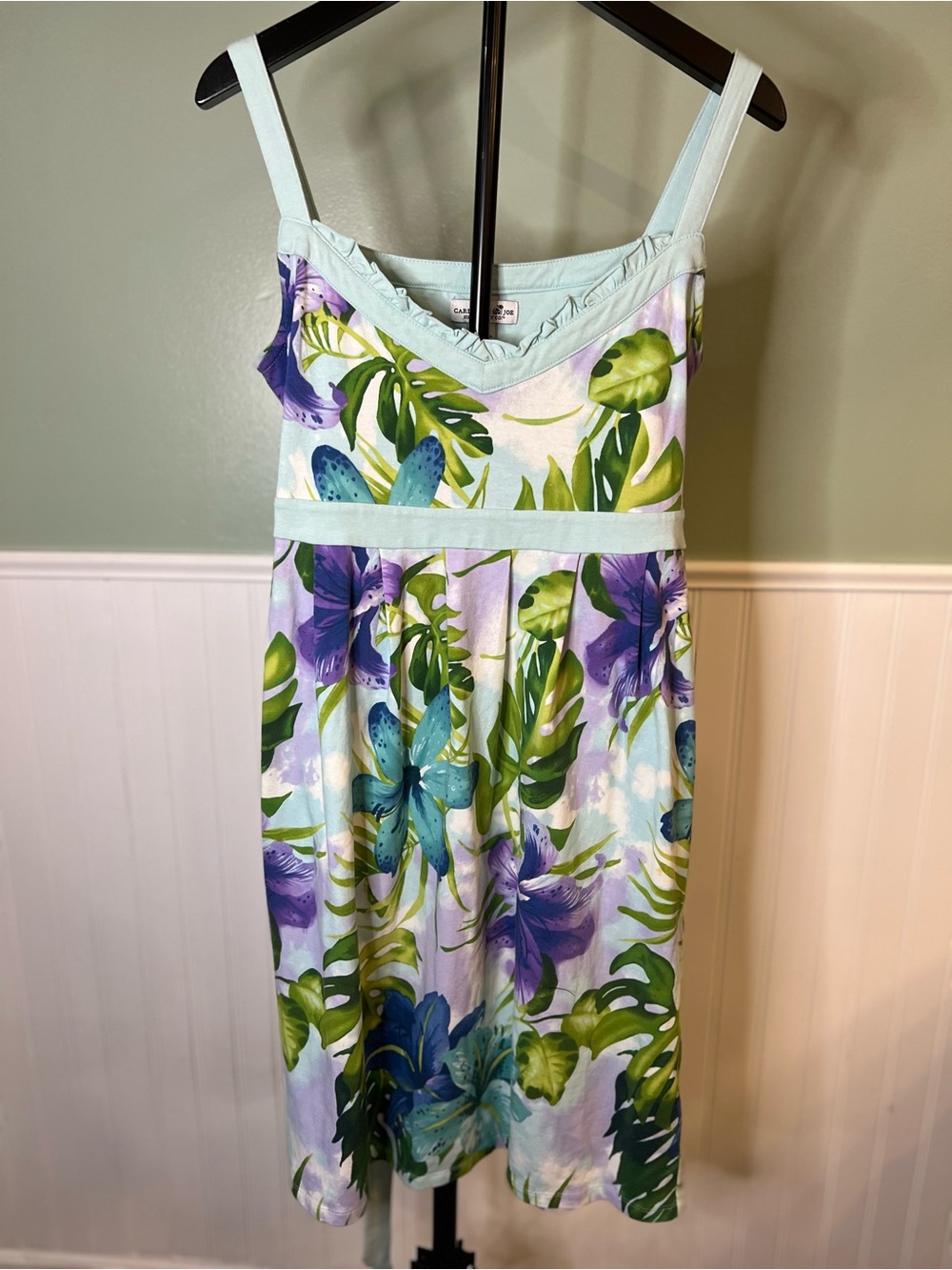 Caribbean Joe Soft Cotton Floral Dress w/Tie Back & Spaghetti Straps. Size S